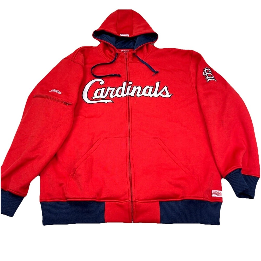 St Louis Cardinals Jacket Men Large Red Full Zip Hoodie Sweatshirt Bomber Adult